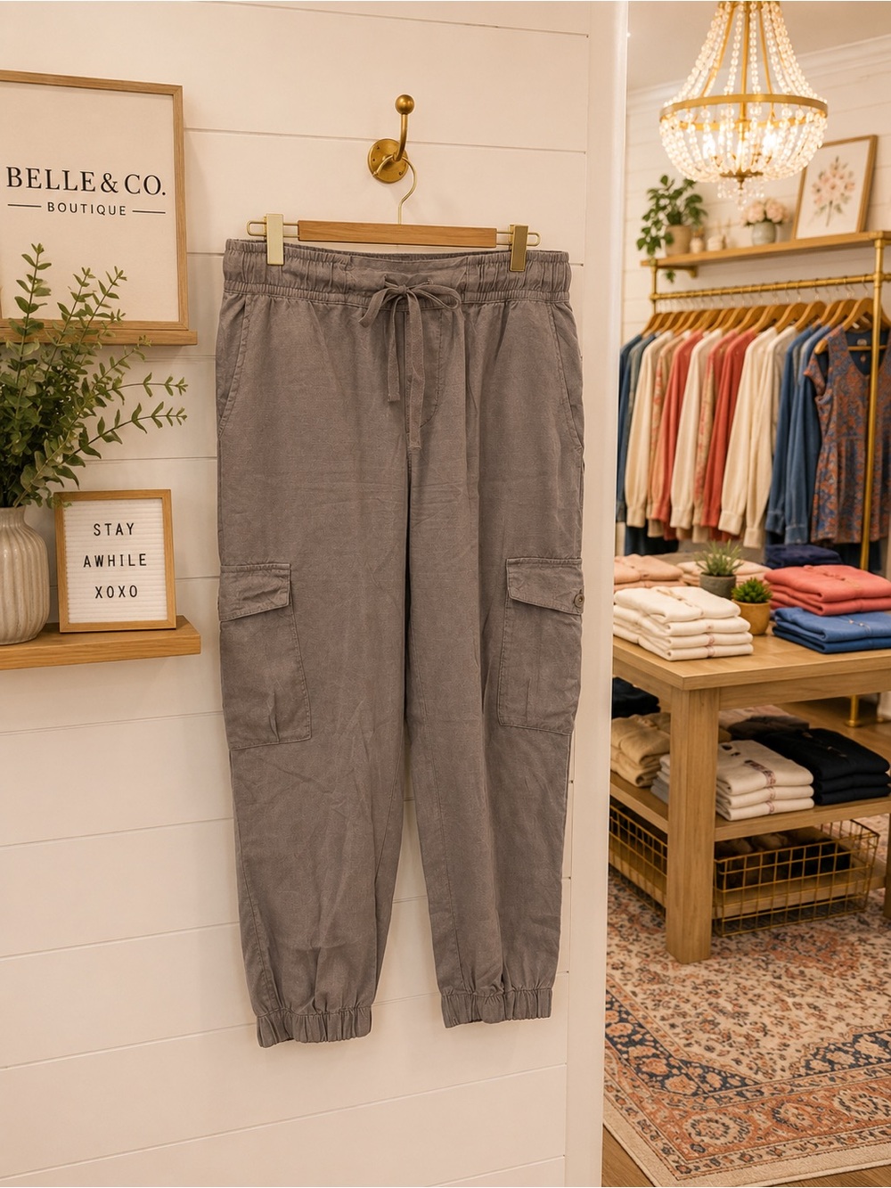 Cloth & Stone Anthropologie Tencel Cargo Jogger Pants Gray Size Small